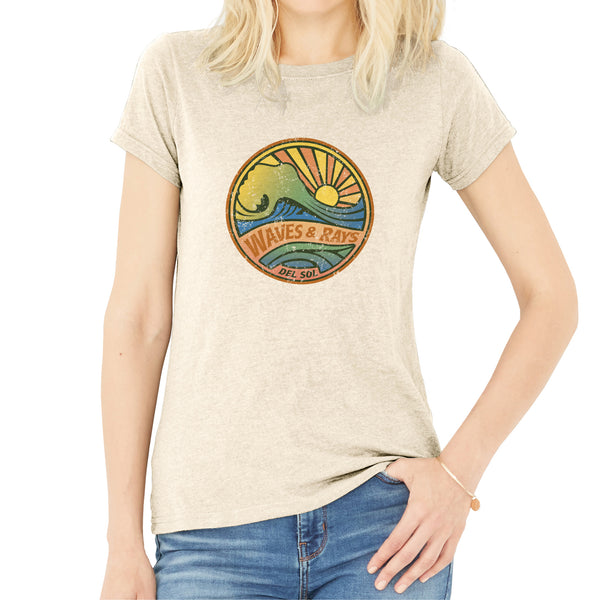 DelSol Women Crew Tee - Waves and Rays - Beige by DelSol for Women - 1 Pc T-Shirt (2XL)