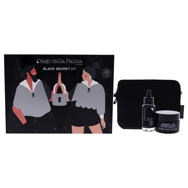 Diego Dalla Palma Black Secret Kit by Diego Dalla Palma for Women - 3 Pc 1.7oz Skin Renewing Micropeeling Cream, 1oz Uniforming Purifying Serum, Bag