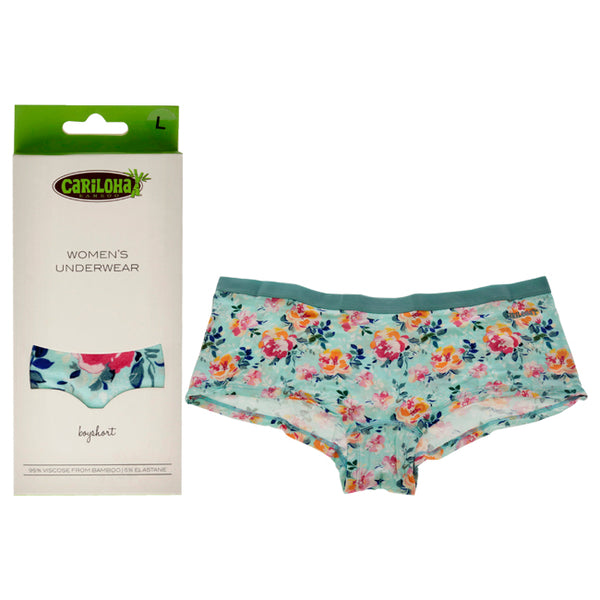 Bamboo Boyshort Briefs - Aqua Floral by Cariloha for Women - 1 Pc Underwear (L)