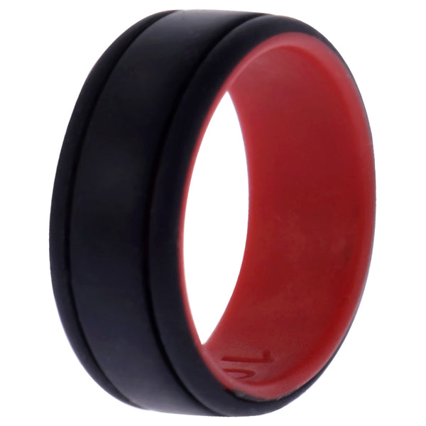 Silicone Wedding 2Layer Lines Ring - Red-Black by ROQ for Men - 10 mm Ring