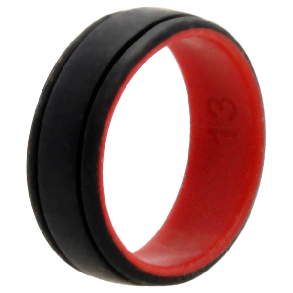 Silicone Wedding 2Layer Lines Ring - Red-Black by ROQ for Men - 13 mm Ring
