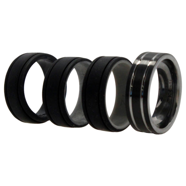 Silicone Wedding Twin 2Layer Ring Set - Black by ROQ for Men - 4 x 12 mm Ring