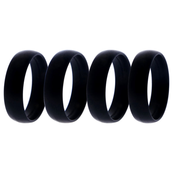Silicone Wedding 6mm Smooth Ring Set - 4 Black by ROQ for Men - 4 x 9 mm Ring