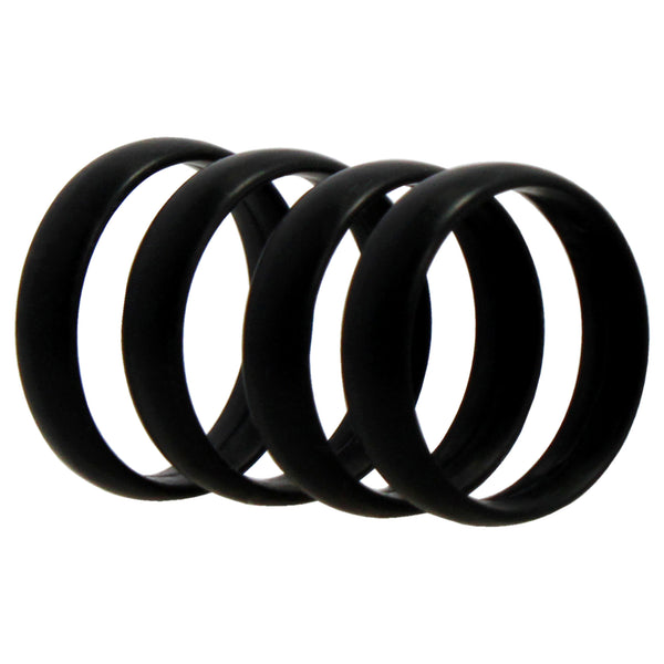 Silicone Wedding 6mm Smooth Ring Set - Black by ROQ for Men - 4 x 11 mm Ring