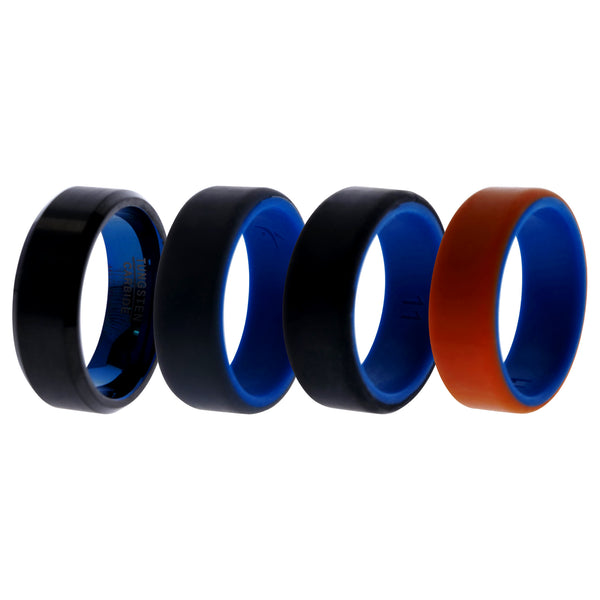 Silicone Wedding Twin Beveled 8mm Ring Set - Black by ROQ for Men - 4 x 11 mm Ring