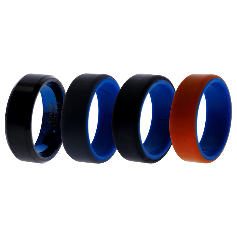 Silicone Wedding Twin Beveled 8mm Ring Set - Black by ROQ for Men - 4 x 11 mm Ring