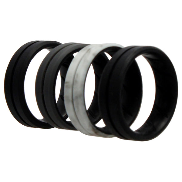 Silicone Wedding BR Middle Line Ring Set - Marble by ROQ for Men - 4 x 14 mm Ring