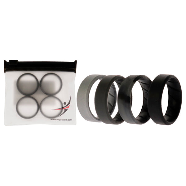 Silicone Wedding BR 8mm Edge Ring Set - Basic-Black-Camo by ROQ for Men - 4 x 12 mm Ring