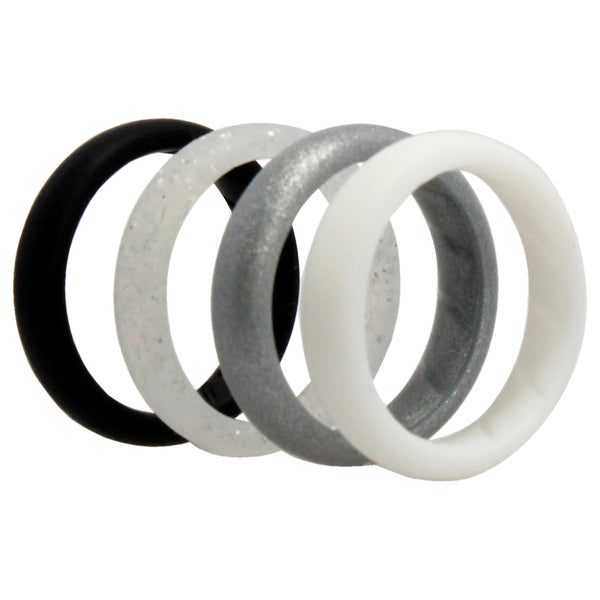 Silicone Wedding BR Solid Ring Set - Basic-Black-White by ROQ for Women - 4 x 9 mm Ring