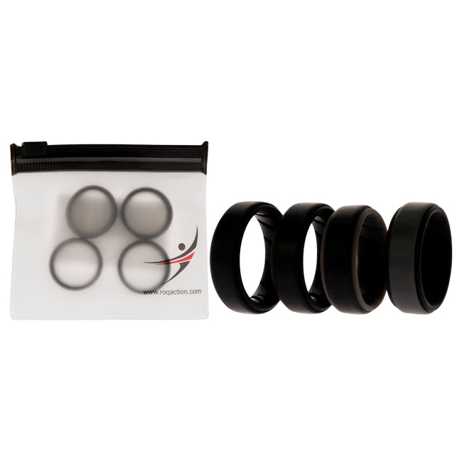 Silicone Wedding BR Step Ring Set - Black by ROQ for Men - 4 x 7 mm Ring