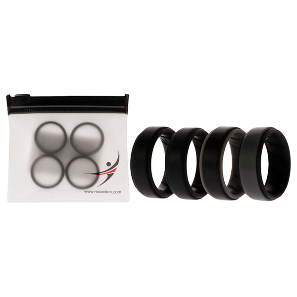 Silicone Wedding BR Step Ring Set - Black by ROQ for Men - 4 x 8 mm Ring