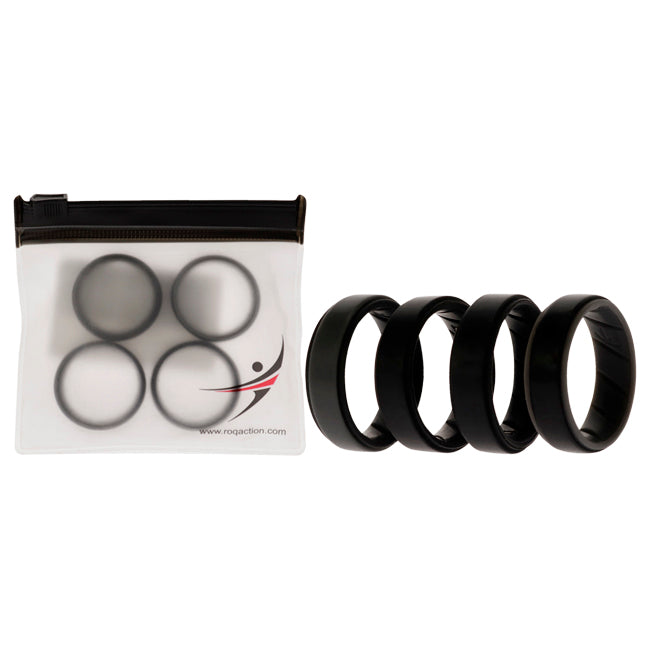 Silicone Wedding BR Step Ring Set - Black by ROQ for Men - 4 x 11 mm Ring