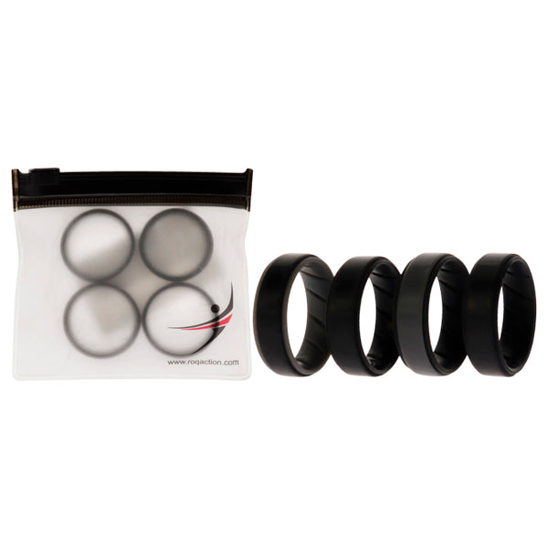Silicone Wedding BR Step Ring Set - Black by ROQ for Men - 4 x 12 mm Ring