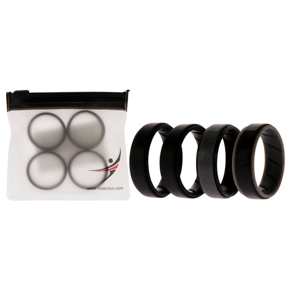 Silicone Wedding BR Step Ring Set - Black by ROQ for Men - 4 x 13 mm Ring