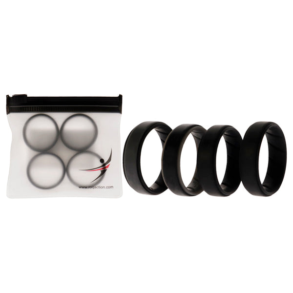 Silicone Wedding BR Step Ring Set - Black by ROQ for Men - 4 x 14 mm Ring