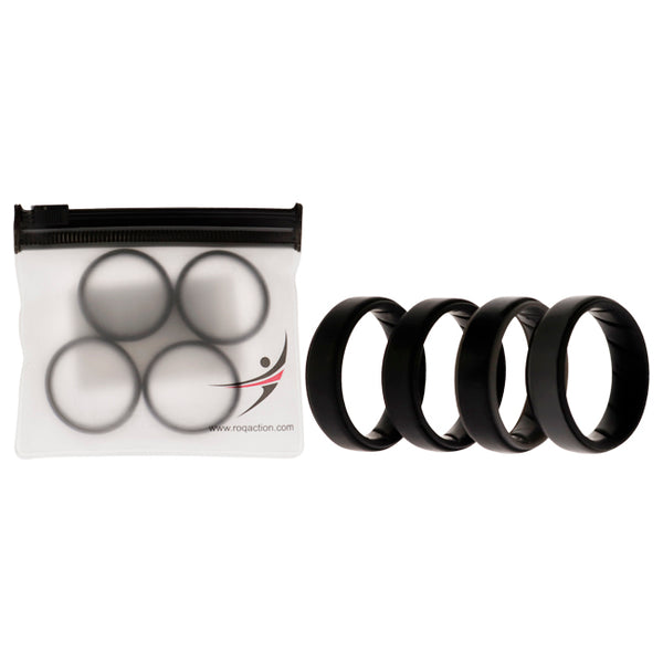 Silicone Wedding BR Step Ring Set - Black by ROQ for Men - 4 x 15 mm Ring