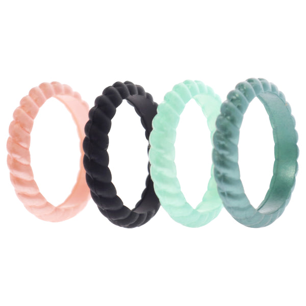Silicone Wedding Stackble Braided Ring Set - Metal-Aqua by ROQ for Women - 4 x 5 mm Ring