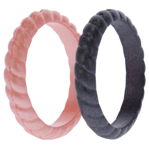 Silicone Wedding Stackble Braided Ring Set - Rose-Black by ROQ for Women - 2 x 6 mm Ring