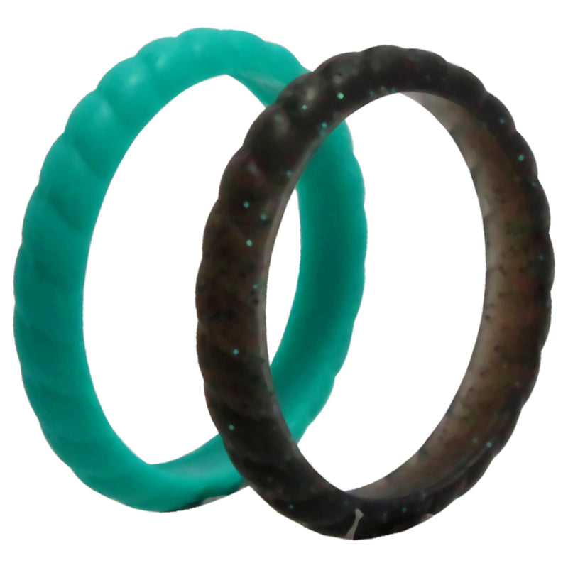 Silicone Wedding Stackble Braided Ring Set - Turquoise by ROQ for Women - 2 x 8 mm Ring