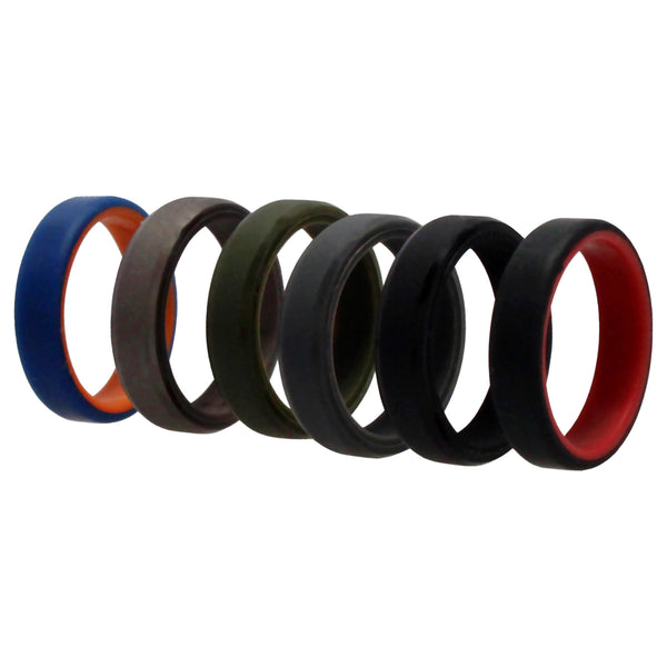 Silicone Wedding 6mm Brush 2Layer Solid Ring Set by ROQ for Men - 6 x 12 mm Ring
