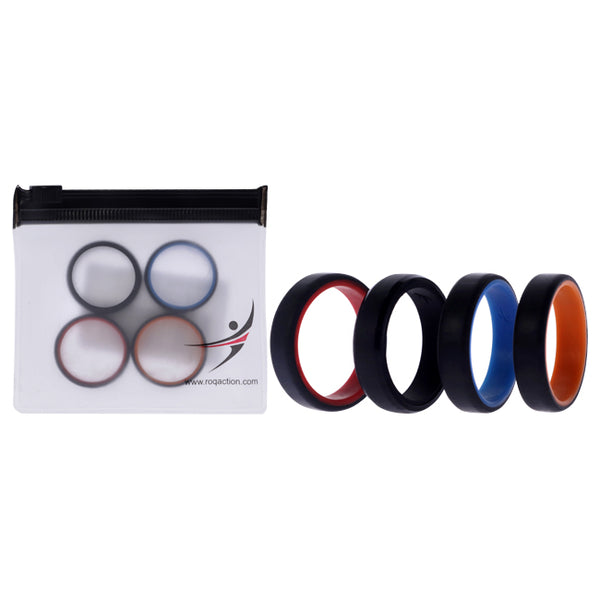 Silicone Wedding 6mm Brush 2Layer Ring Set - MultiColor by ROQ for Men - 4 x 11 mm Ring
