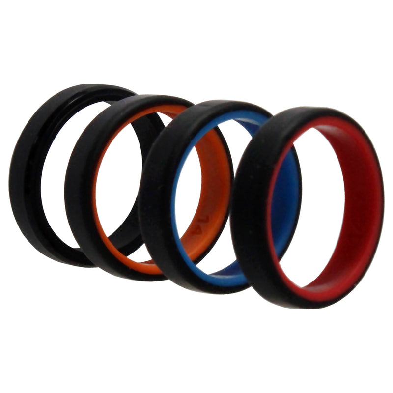 Silicone Wedding 6mm Brush 2Layer Ring Set - MultiColor by ROQ for Men - 4 x 14 mm Ring