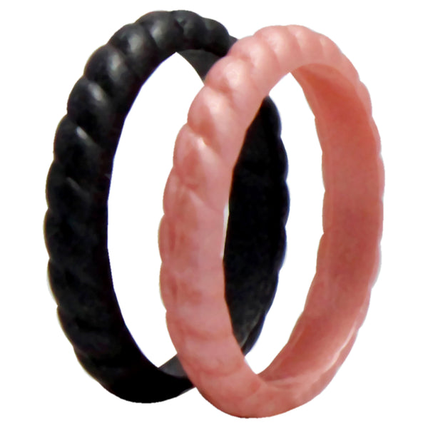 Silicone Wedding Stackble Bra Point Ring Set - Black-Rose by ROQ for Women - 2 x 7 mm Ring