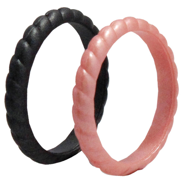 Silicone Wedding Stackble Bra Point Ring Set - Black-Rose by ROQ for Women - 2 x 10 mm Ring