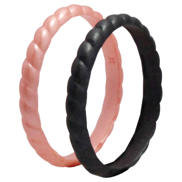 Silicone Wedding Stackble Bra Point Ring Set - Black-Rose by ROQ for Women - 2 x 11 mm Ring