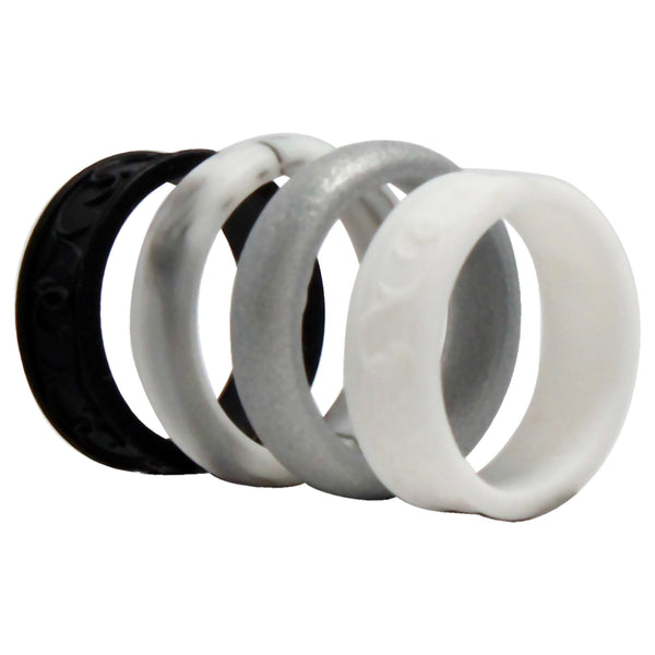 Silicone Wedding Flower Ring Set - Black-White by ROQ for Women - 4 x 8 mm Ring
