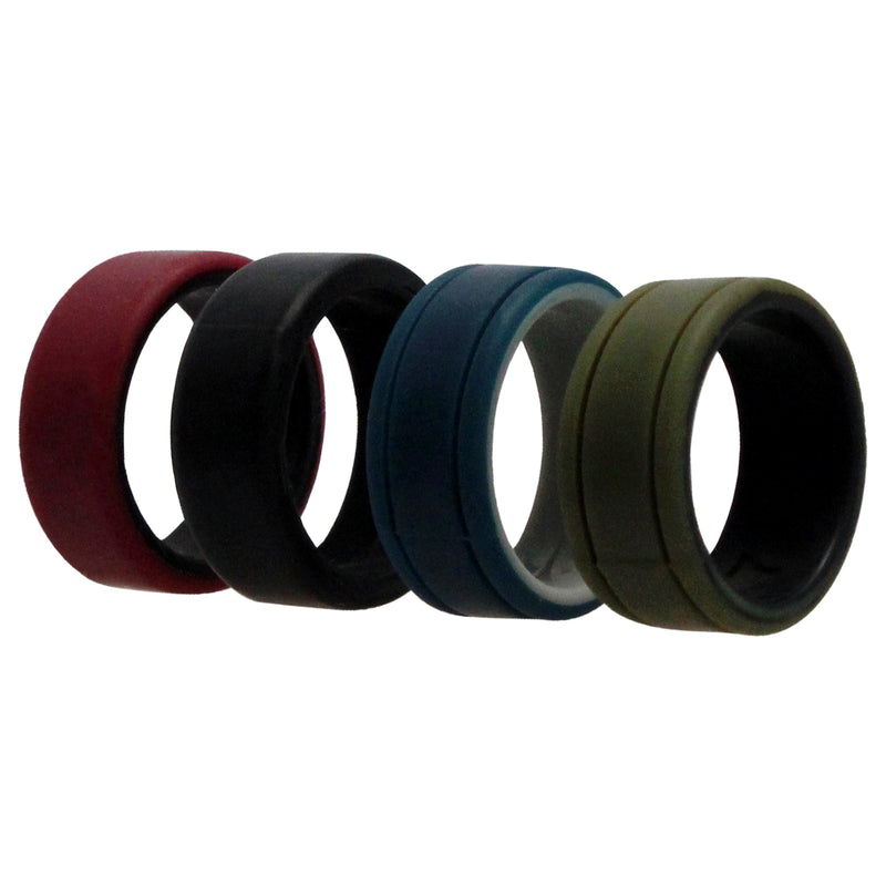Silicone Wedding 2Layer Lines Ring Set - Bordo by ROQ for Men - 4 x 7 mm Ring