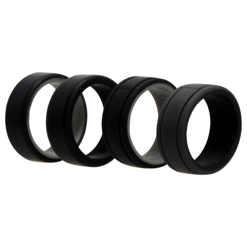 Silicone Wedding 2Layer Lines Ring Set - Black by ROQ for Men - 4 x 9 mm Ring