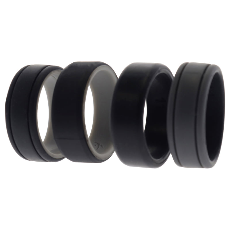 Silicone Wedding 2Layer Lines Ring Set - Black by ROQ for Men - 4 x 11 mm Ring
