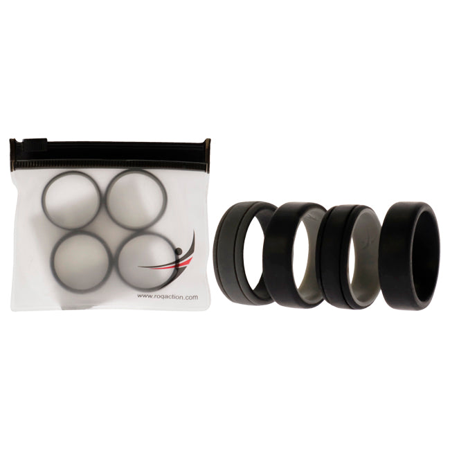 Silicone Wedding 2Layer Lines Ring Set - Black by ROQ for Men - 4 x 13 mm Ring