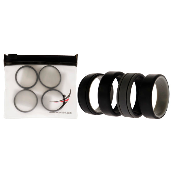 Silicone Wedding 2Layer Lines Ring Set - Black by ROQ for Men - 4 x 14 mm Ring