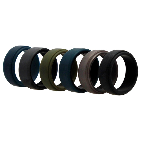 Silicone Wedding 2Layer Beveled 8mm Ring Set - Black-Camo by ROQ for Men - 6 x 8 mm Ring