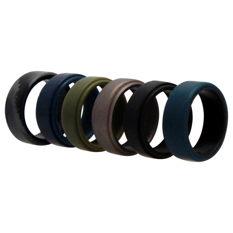 Silicone Wedding 2Layer Beveled 8mm Ring Set - Black-Camo by ROQ for Men - 6 x 9 mm Ring