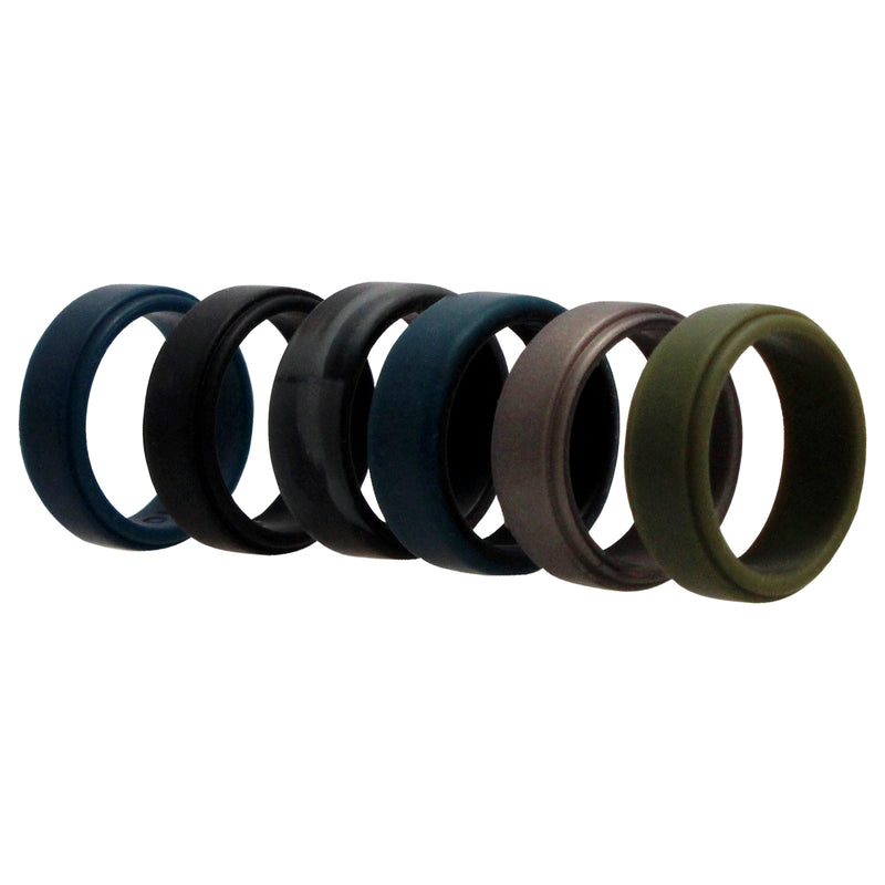 Silicone Wedding 2Layer Beveled 8mm Ring Set - Black-Camo by ROQ for Men - 6 x 10 mm Ring
