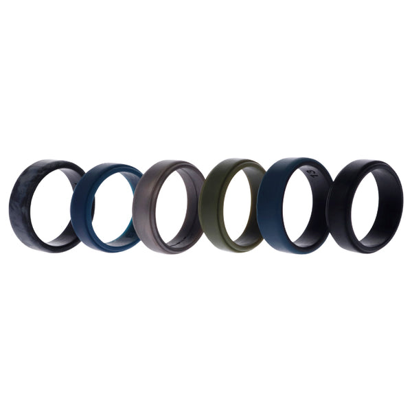 Silicone Wedding 2Layer Beveled 8mm Ring Set - Black-Camo by ROQ for Men - 6 x 13 mm Ring