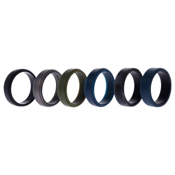 Silicone Wedding 2Layer Beveled 8mm Ring Set - Black-Camo by ROQ for Men - 6 x 15 mm Ring