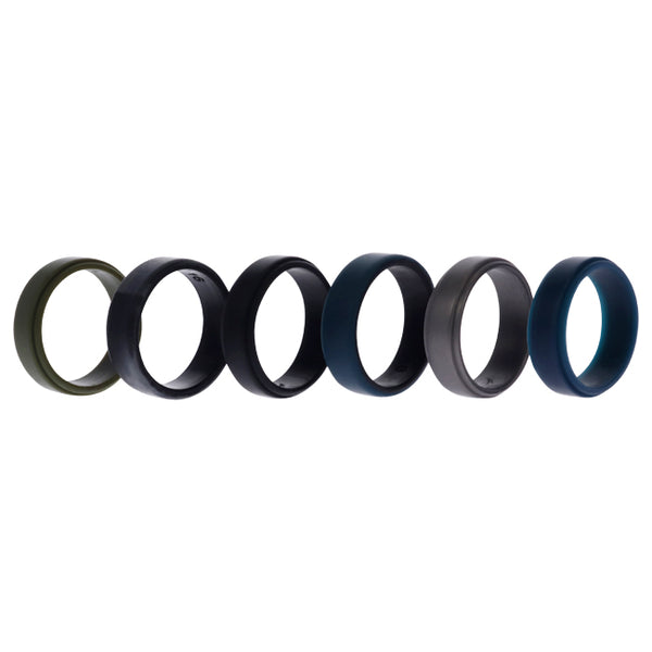 Silicone Wedding 2Layer Beveled 8mm Ring Set - Black-Camo by ROQ for Men - 6 x 16 mm Ring