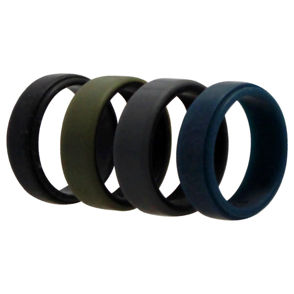 Silicone Wedding 2Layer Beveled 8mm Ring Set - Green by ROQ for Men - 4 x 12 mm Ring