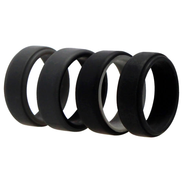 Silicone Wedding 2Layer Beveled 8mm Ring Set - Grey by ROQ for Men - 4 x 10 mm Ring