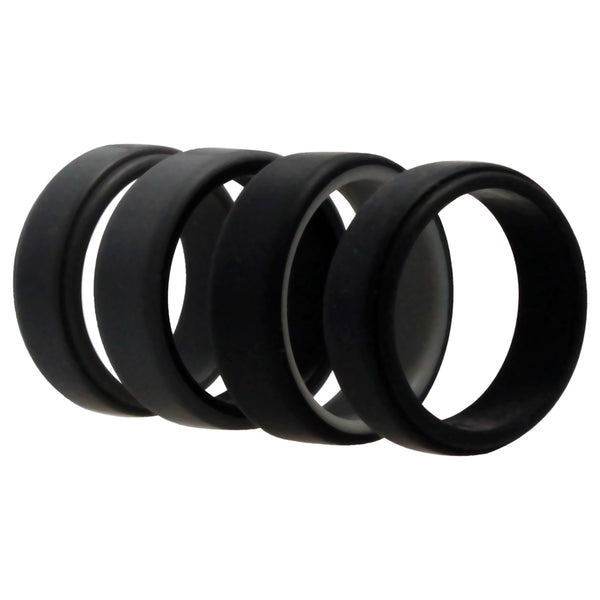 Silicone Wedding 2Layer Beveled 8mm Ring Set - Grey by ROQ for Men - 4 x 11 mm Ring