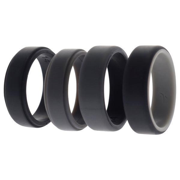 Silicone Wedding 2Layer Beveled 8mm Ring Set - Grey by ROQ for Men - 4 x 14 mm Ring
