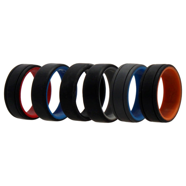 Silicone Wedding 2Layer Lines Ring Set - MultiColor by ROQ for Men - 6 x 12 mm Ring