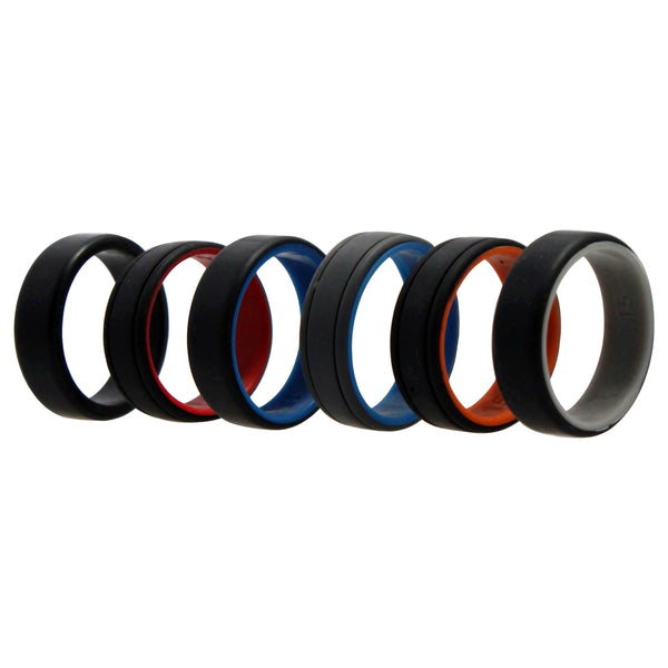 Silicone Wedding 2Layer Lines Ring Set - MultiColor by ROQ for Men - 6 x 15 mm Ring