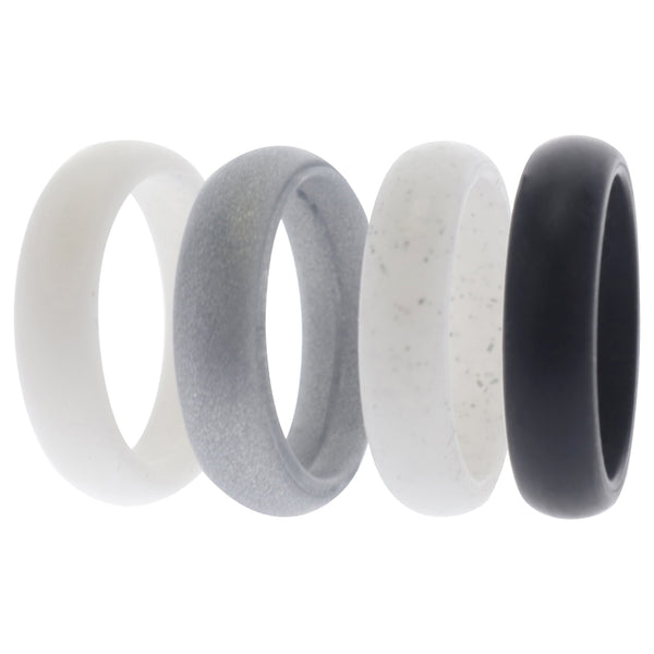 Silicone Wedding Ring Set - Black-White by ROQ for Women - 4 x 8 mm Ring