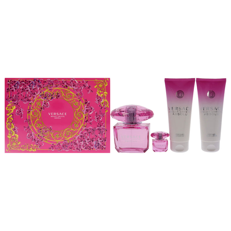 Versace Bright Crystal Absolu by Versace for Women - 4 Pc Gift Set 3oz EDP Spray, 5ml EDP Spray Mini, 3.4oz Shower Gel, 3.4oz Body Lotion