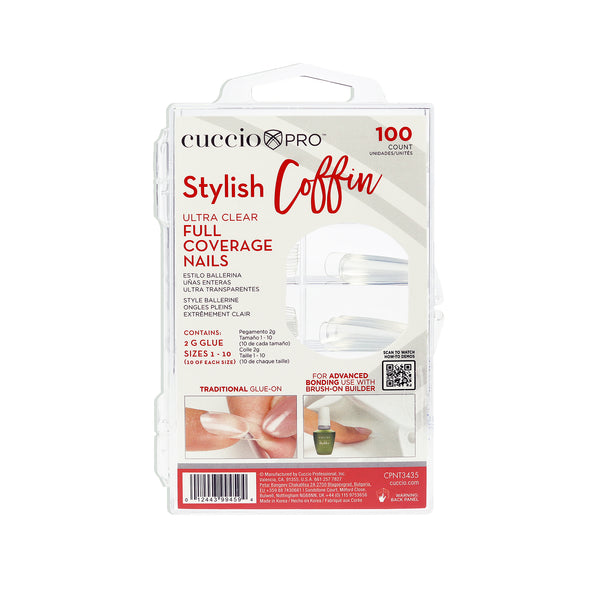 Cuccio Pro Full Cover Tips - Stylish Coffin by Cuccio Pro for Unisex - 100 Count Nail Tips